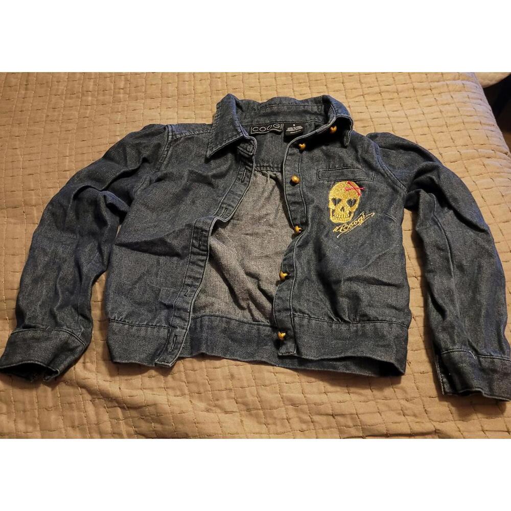 COOGI Kids Size 6 Denim Jacket Gold Skull Embroidered Button Front